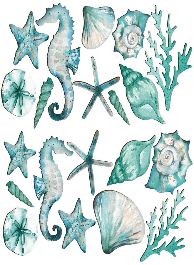 Lineshading 20 Pcs Wooden Beach Wall Decor Coastal Art Decorations Ocean Seashell Starfish Seahorse Nautical Wall Art Beach Theme Bathroom Decor for Outdoor Farmhouse House Home - Image 1